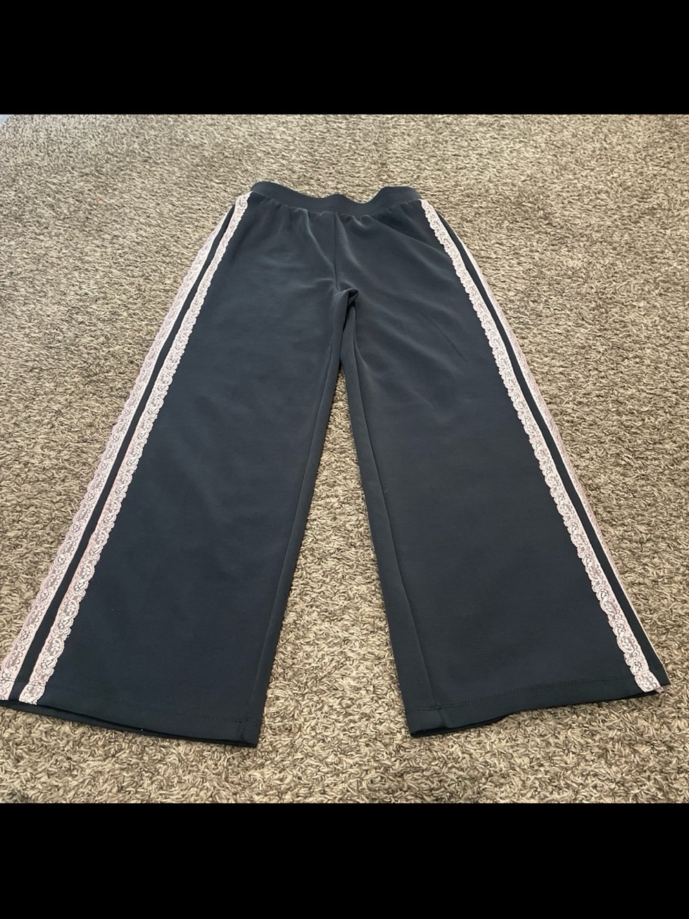 fall in motion, wide leg, track pants with lace trim, size medium